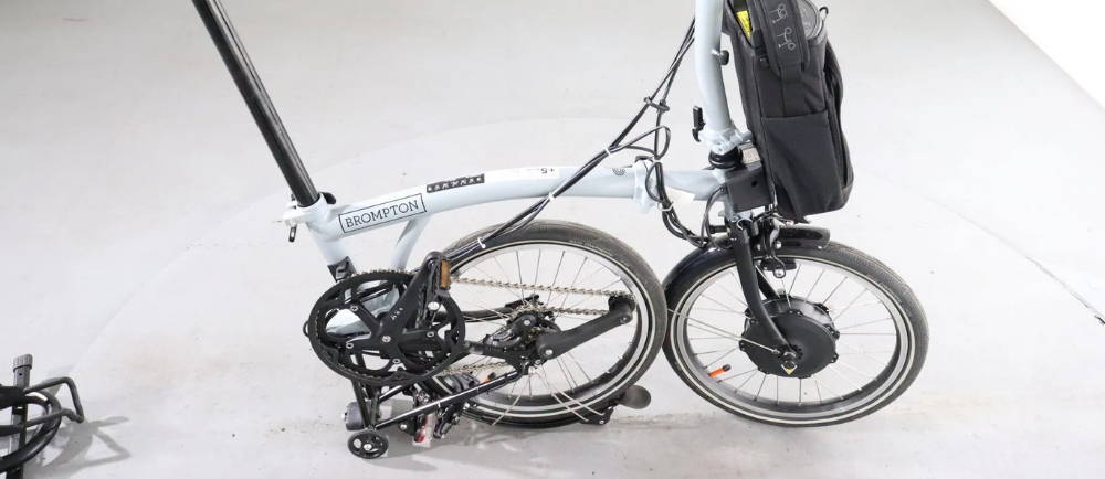 Brompton folding e-Bike partially folded