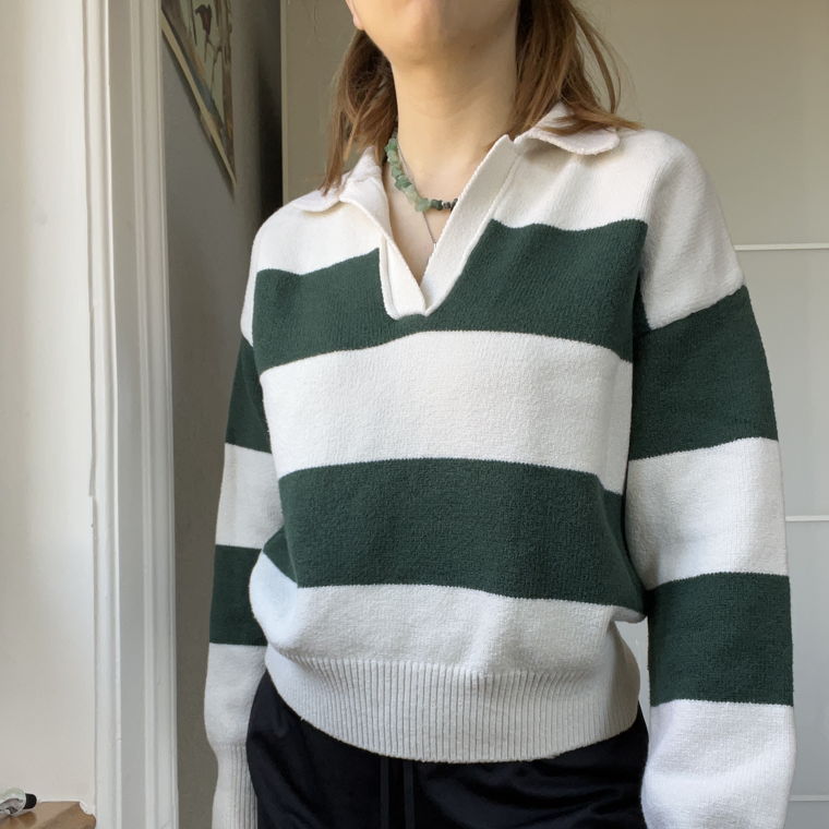 White & green striped jumper 