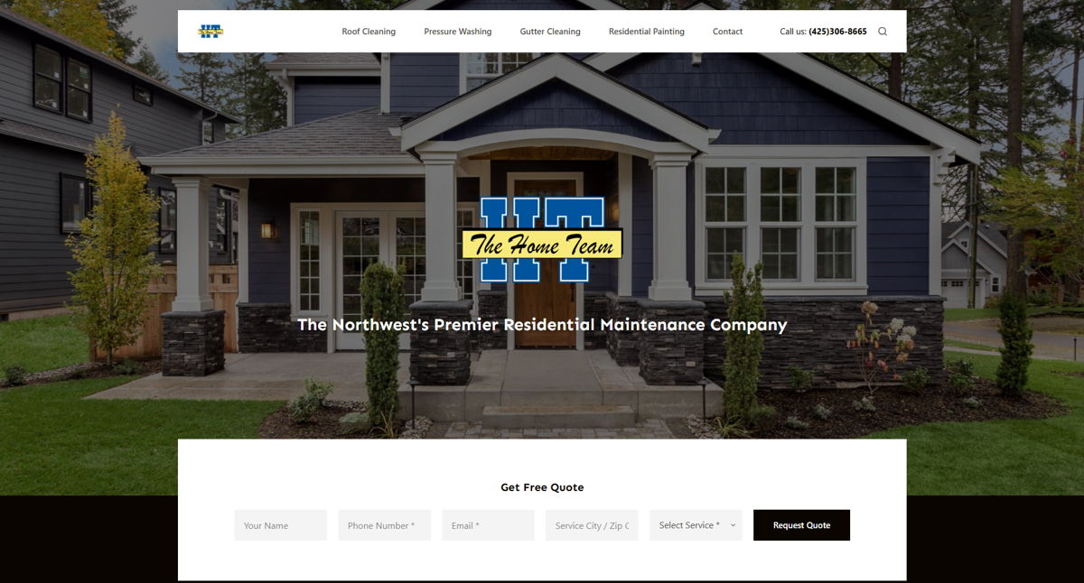 Screenshot of The Home Team, from the pressure washing websites collection.