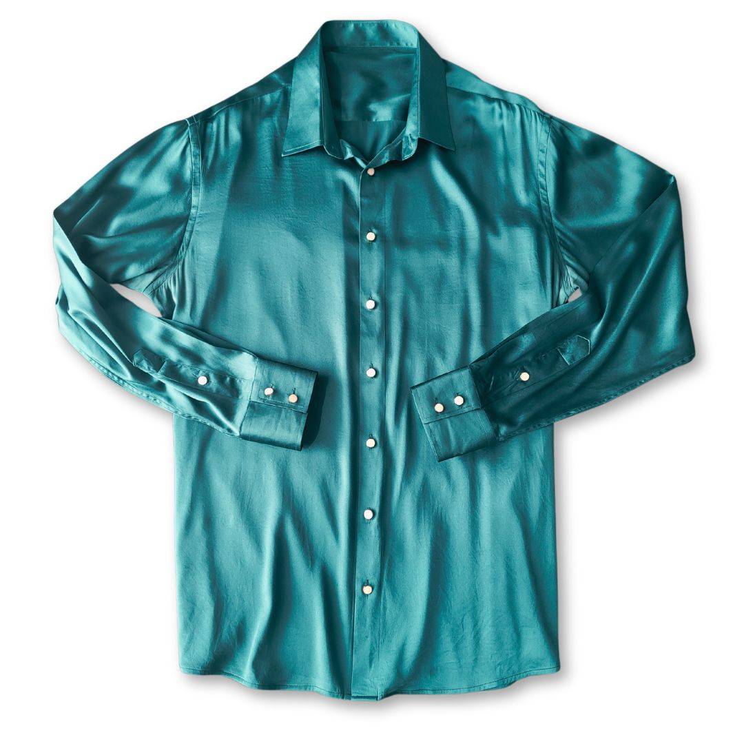 product photo of mens money green silk shirt from 1000 kingdoms