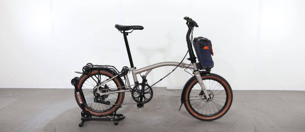 Brompton Electric G Line on a stand