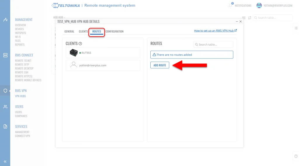 ไปที่แถบเมนู ROUTES กดปุ่ม ADD ROUTES