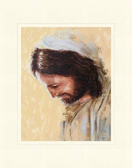 Painting of Jesus standing in glowing light.