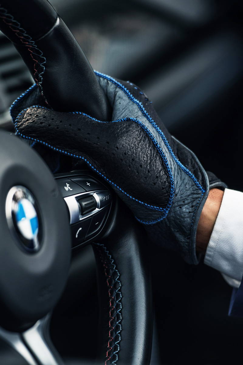 blue bmw italian driving gloves