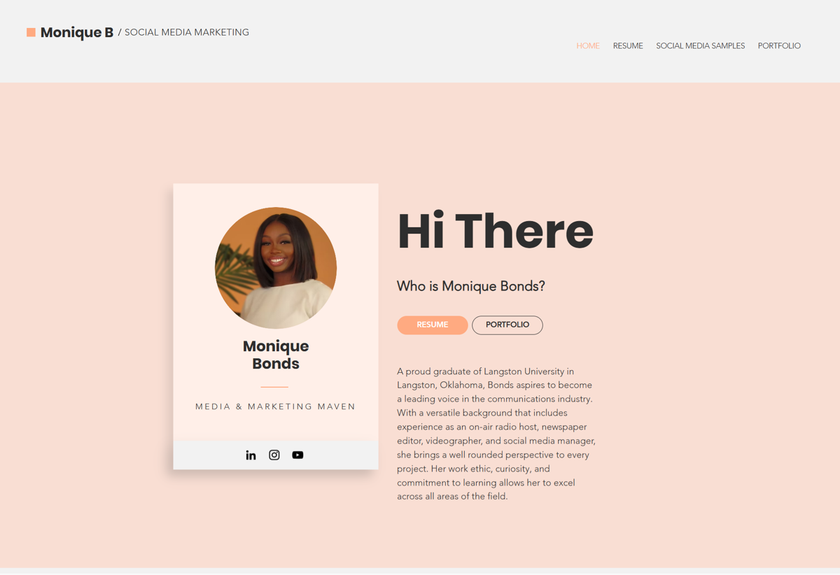 Screenshot of Monique Bonds, from the social media portfolios collection.