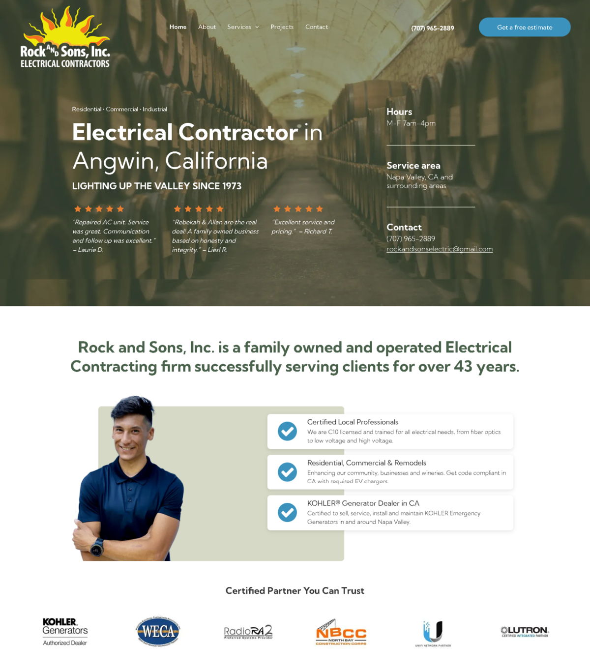 Screenshot of Electrical Contractor in Napa, California, from the duda websites collection.