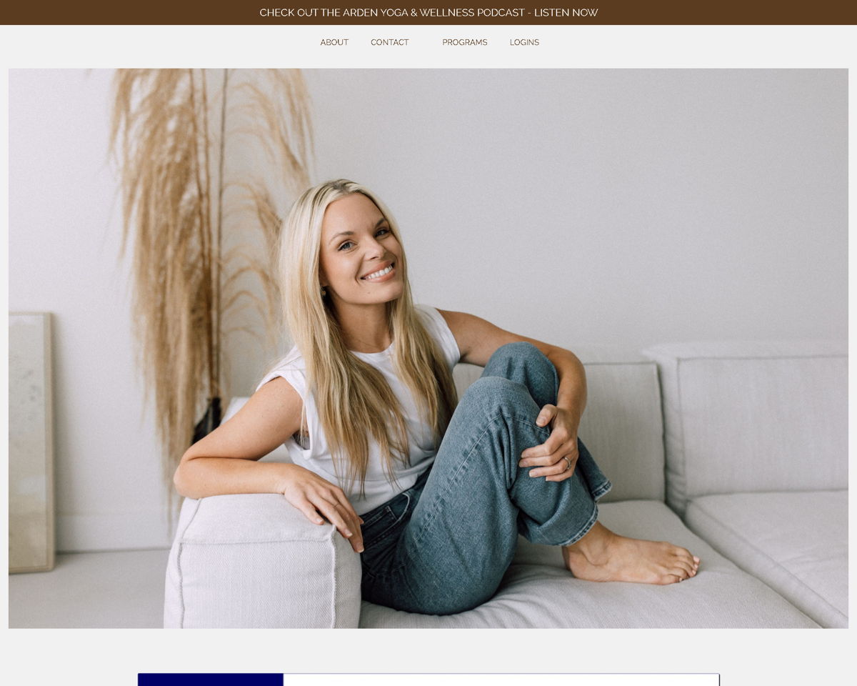 Screenshot of Arden Yoga & Wellness, from the brown websites collection.