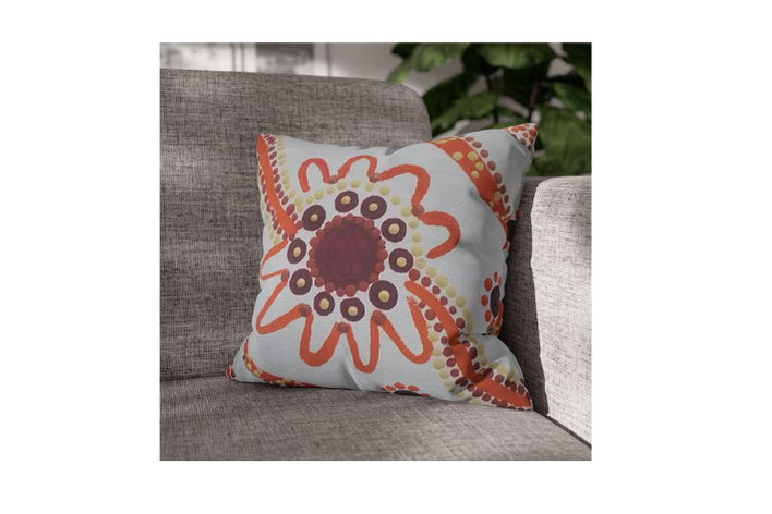 Boho Floral Throw Pillow, Decorative Poly Canvas Cushion - Image 3