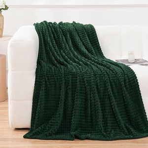 Puncuntex Flannel Fleece Throw Blanket Dark Green 60"×80",Super Soft Plush Cozy Blanket with Square 3D Jacquard Grid Design Luxury for Couch Sofa Chair