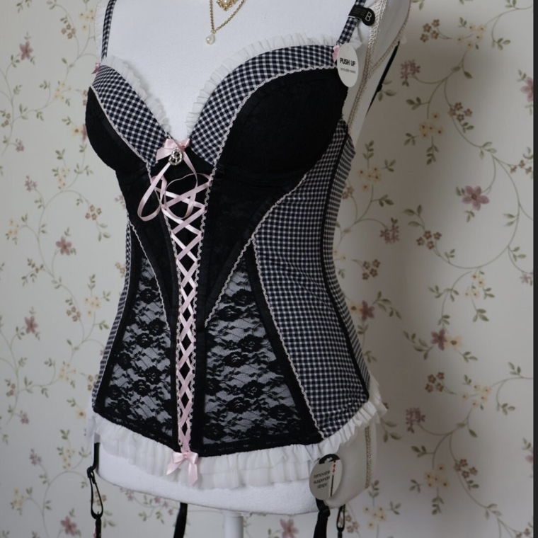 Gingham push-up corset (75B)