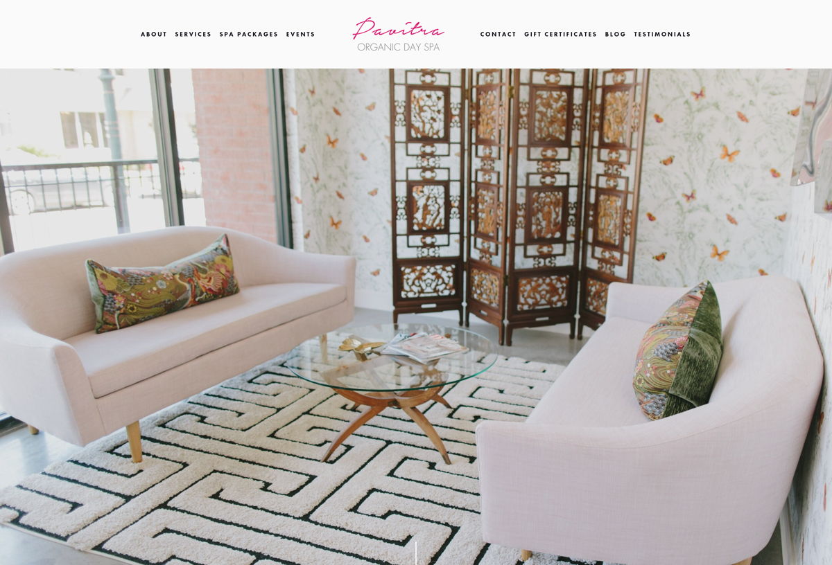 Screenshot of Pavitra Organic Day Spa, from the spa websites collection.