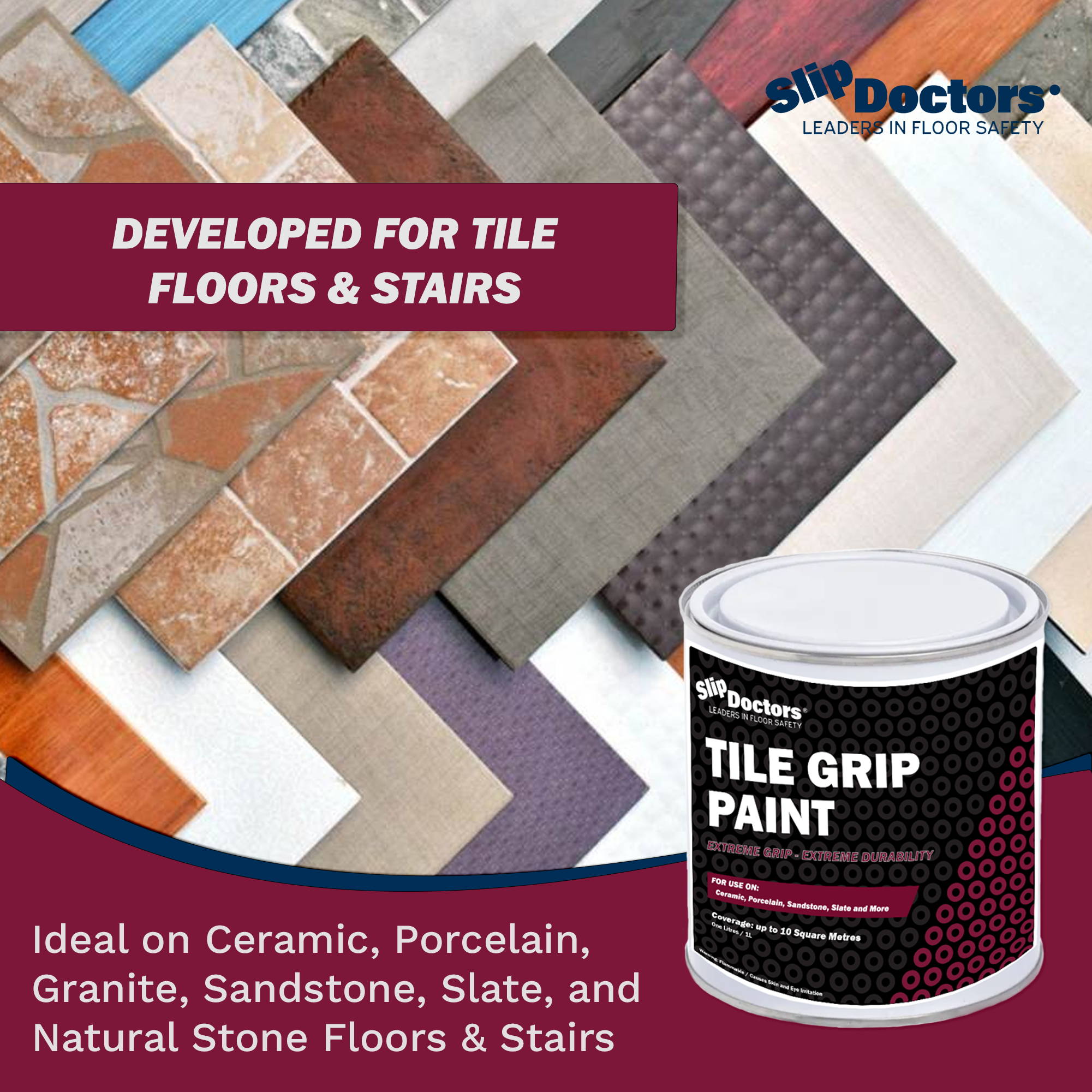 Tile Grip AntiSlip Paint for Ceramic, Porcelain and Natural Stone Til