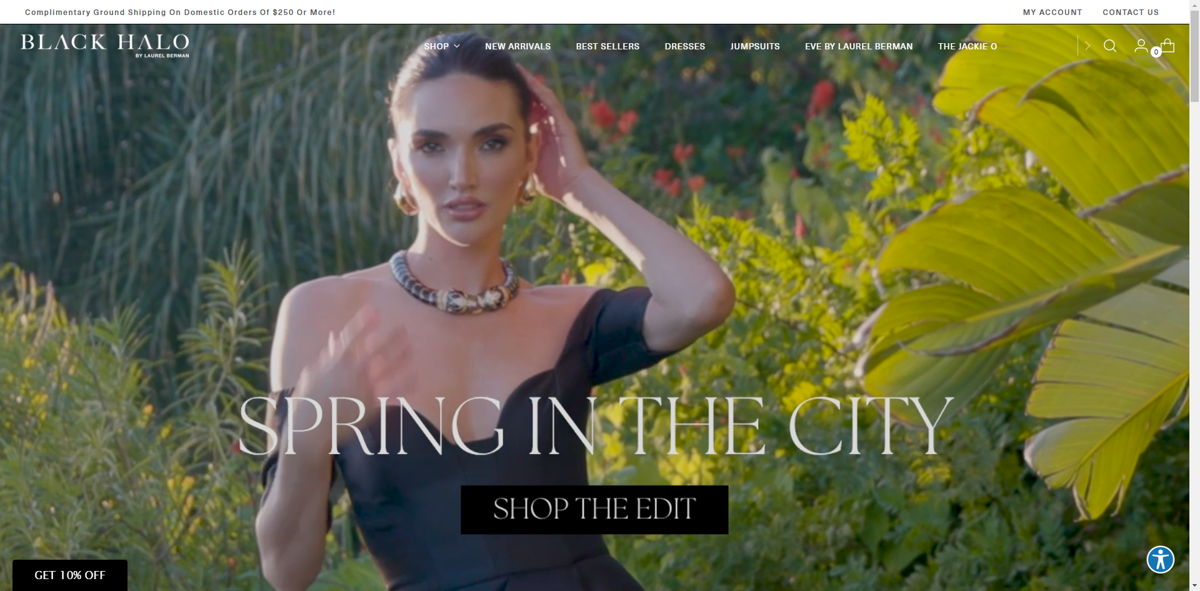 Screenshot of Black Halo, from the shopify clothing stores collection.