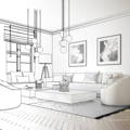 Artistic sketch of living room furniture