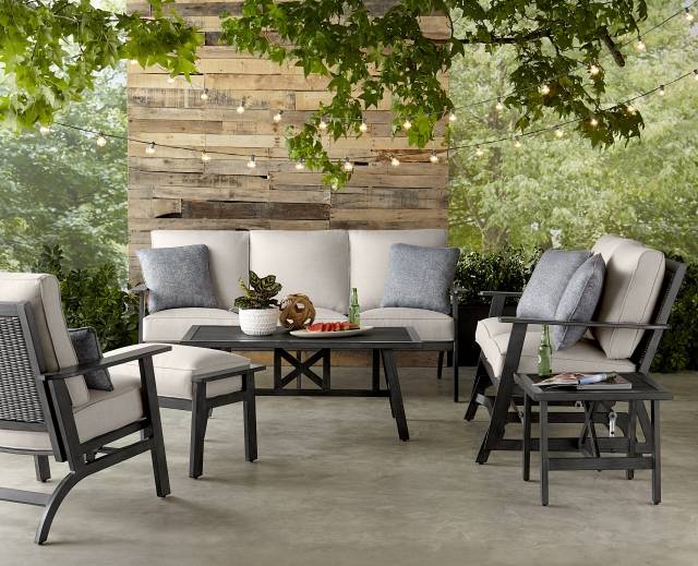 Apricity by Agio Addison Outdoor Patio Seating Collection Mixed Materials Aluminum Frames with Wicker Accents