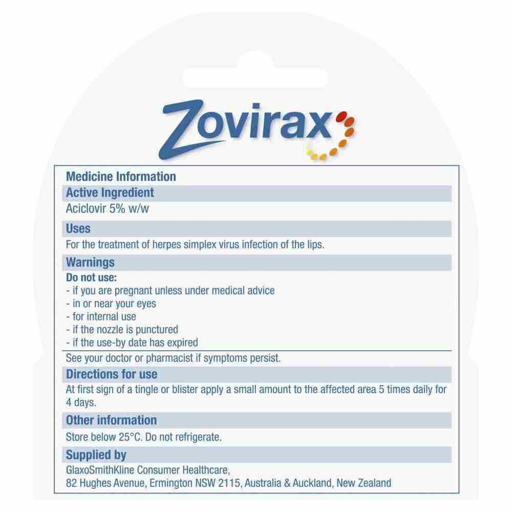 Zovirax Cold Sore Treatment Cream Tube 2g - Image 3