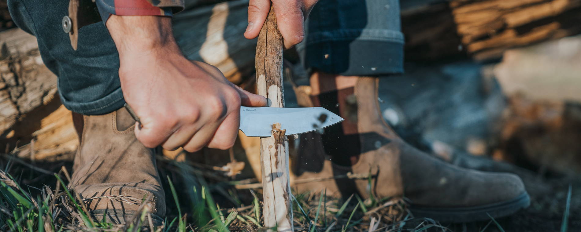 Overland Chef Utility Knife shaving wood