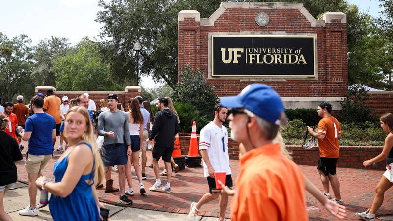 People walking around on campus.