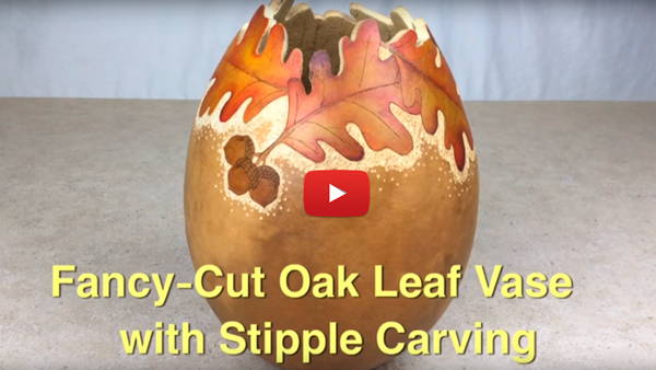 Watch Video #2 -Fancy-Cut Oak Leaf Gourd Vase with Stipple Carving 