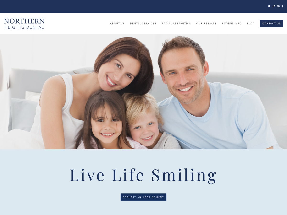 Screenshot of Northern Heights Dental, from the dentist websites collection.