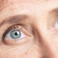 Close up of the wrinkles formed around a females eyes