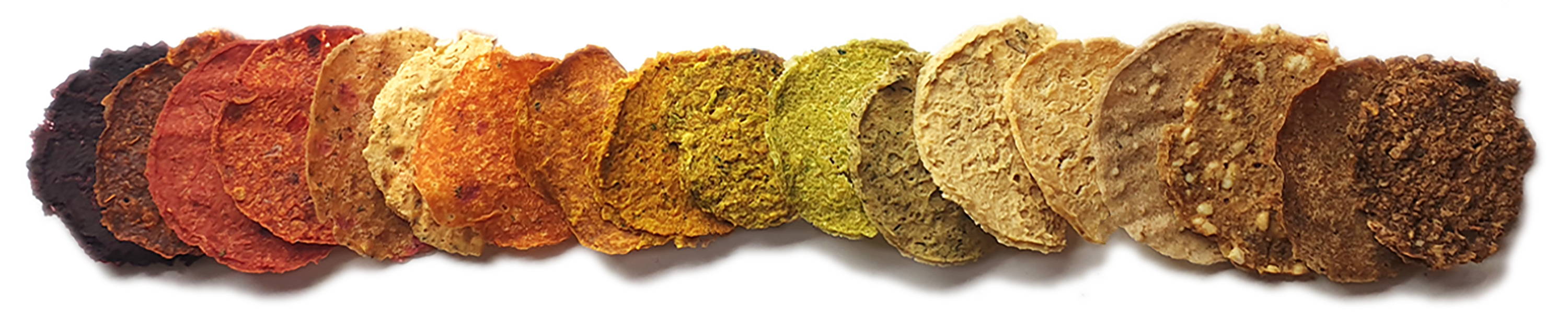 Marvin's Salad and Curry Crisps. Naturally bright colours. Made with all natural ingredients.