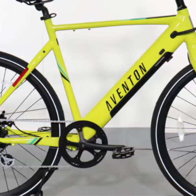 a yellow Aventon Soltera electric city bike
