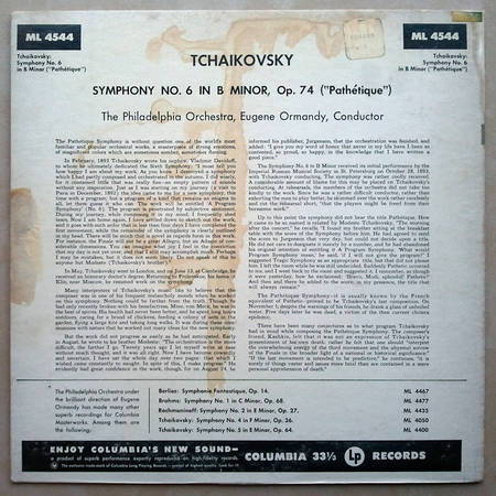 Ormandy/Tchaikovsky - Symphony No.6 / Columbia 6-eye ML...
