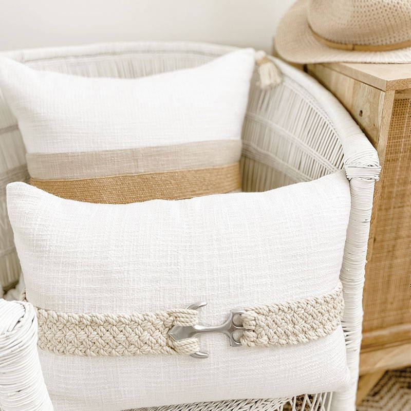White Nautical Cushion with Anchor - Perfect addition for coastal decor