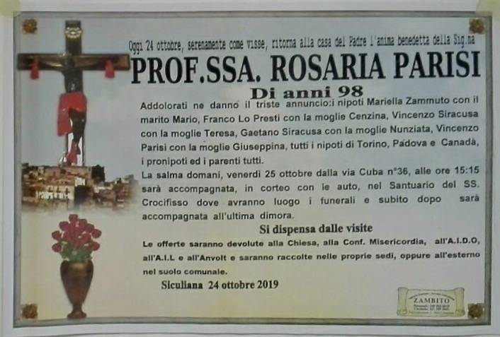 Sig.na Prof.ssa Rosaria Parisi