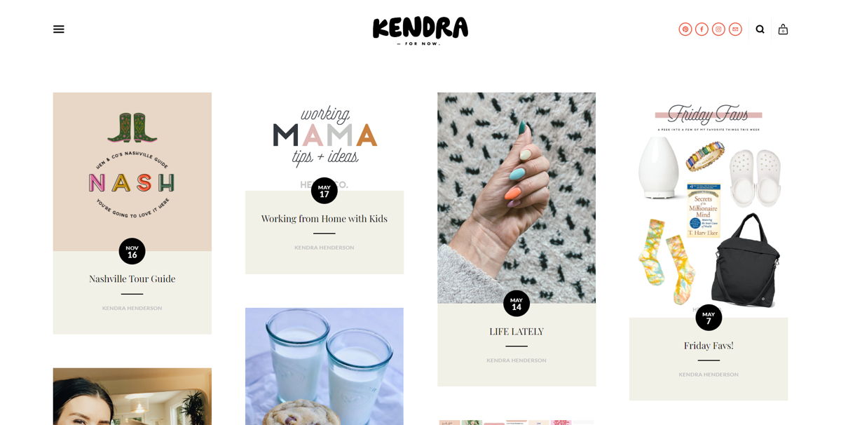 Screenshot of Kendra, from the squarespace blog examples collection.