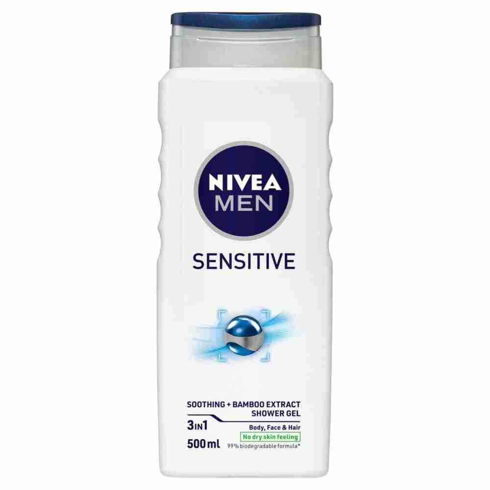 Nivea Men Sensitive 3-In-1 Shower Gel Body Wash 500Ml