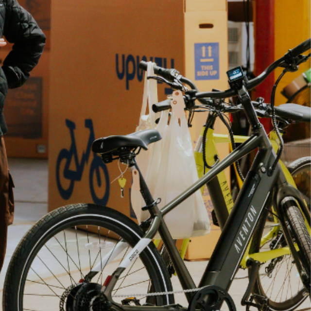 Aventon electric bike in a warehouse