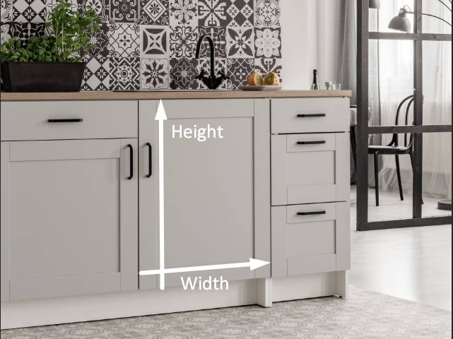 Shaker style kitchen doors and drawers with height and width
