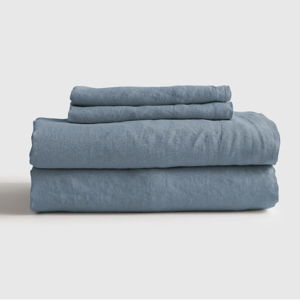 European Linen Fitted Sheet Set - King Size - Dusty Blue - Without Flat Sheet