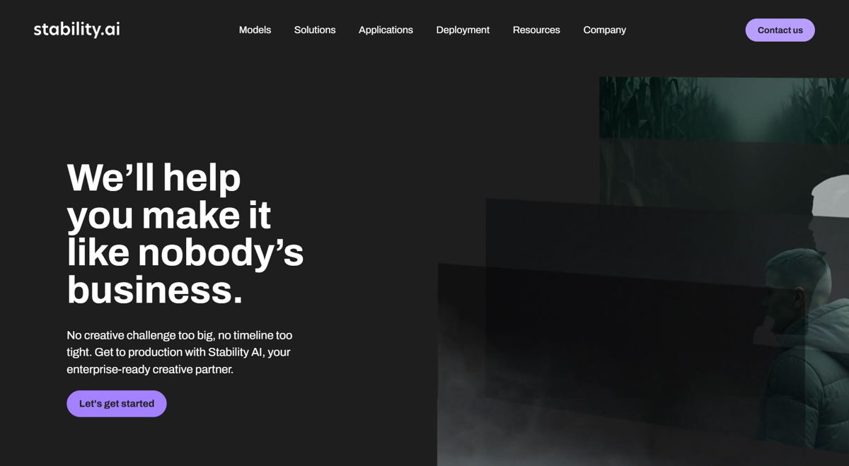 Screenshot of Stability AI, from the ai company websites collection.