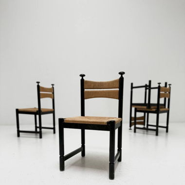 Set aus 6 Ilmari Tapiovaara Binsenstühlen für Asko