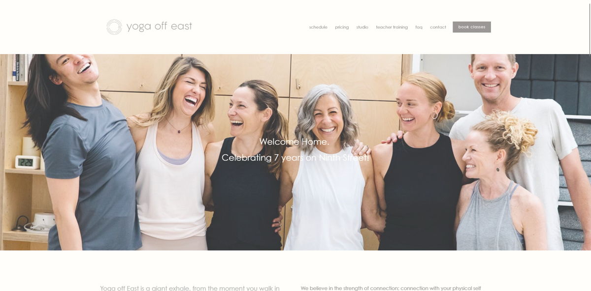 Screenshot of Yoga Off East , from the squarespace fitness websites collection.