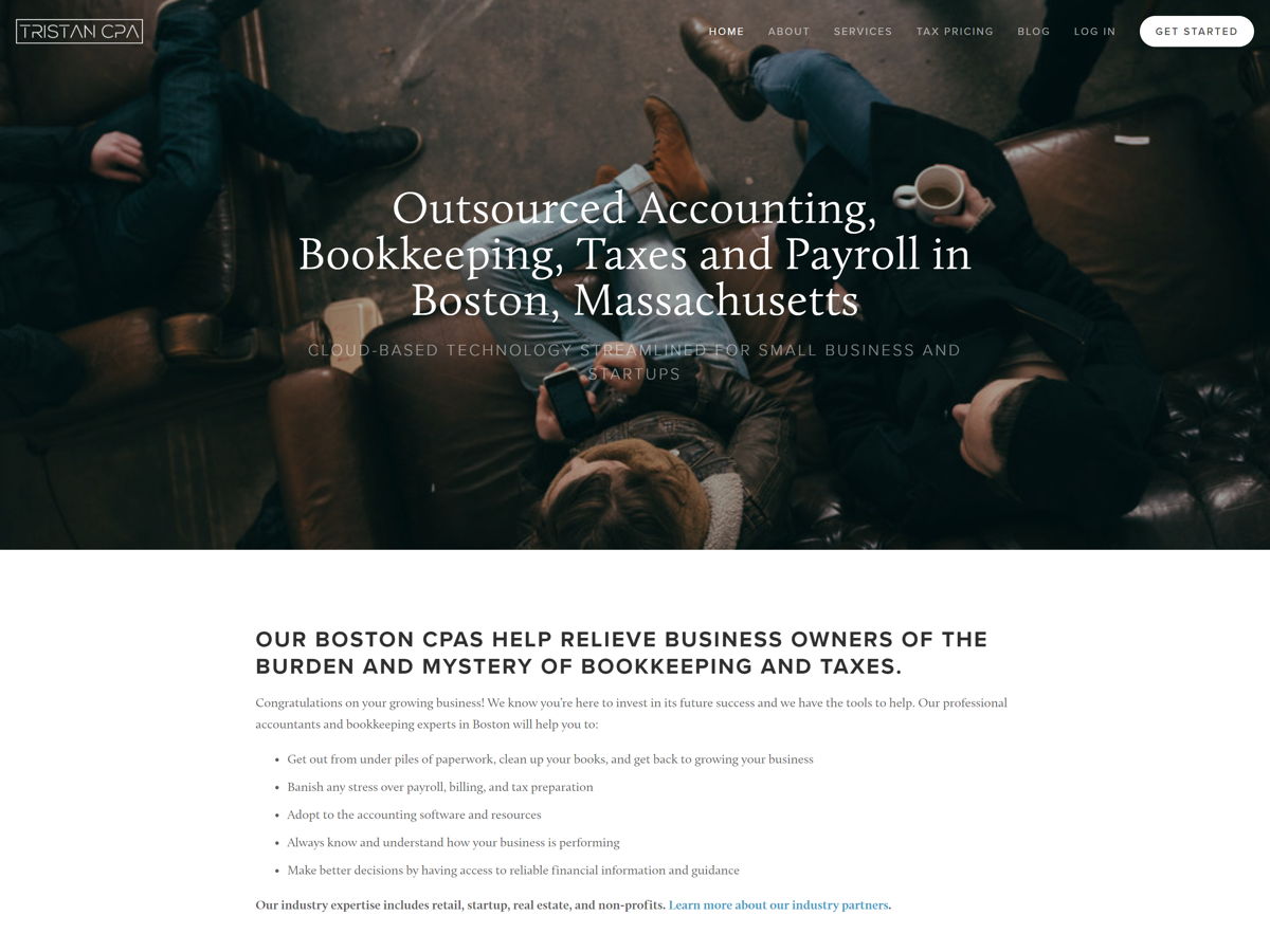 Screenshot of Tristan CPA, from the accountant websites collection.
