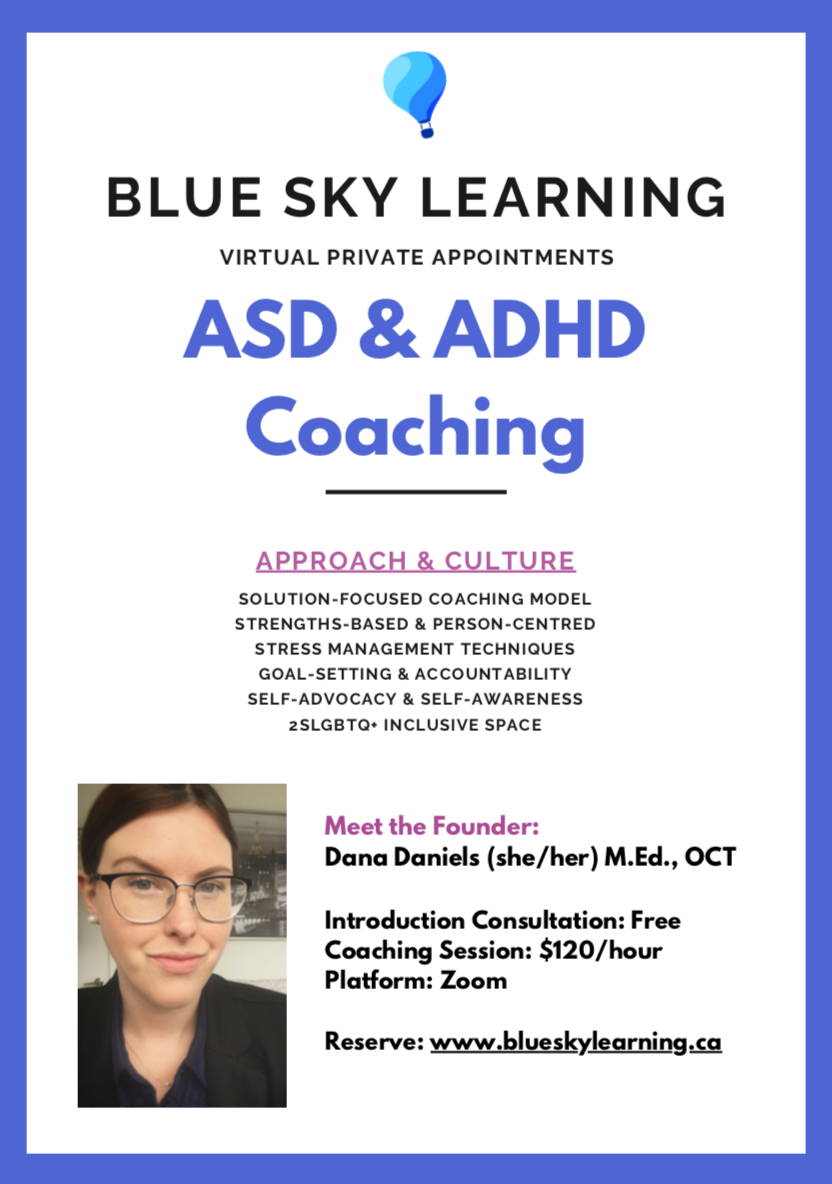 Blue Sky Learning ASD & ADHD Coaching Poster