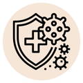 Icone de bouclier avec croix et virus pour soutien immunitaire.