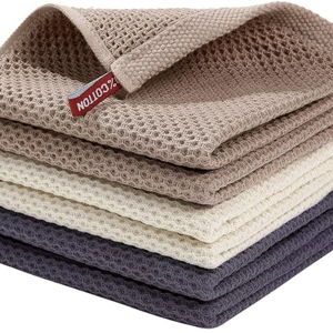Homaxy 100% Cotton Waffle Weave Kitchen Dish Cloths, Ultra Soft Absorbent Quick Drying Dish Towels, 12 x 12 Inches, 6-Pack, Mixed Color