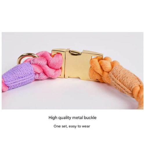 Sky Blue Handmade Rope Dog Collar and Leash Set - Colorful Woven Cotton - Image 4