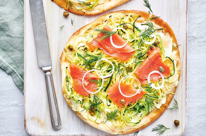 Zucchini and Smoked Salmon Pita Pizzas