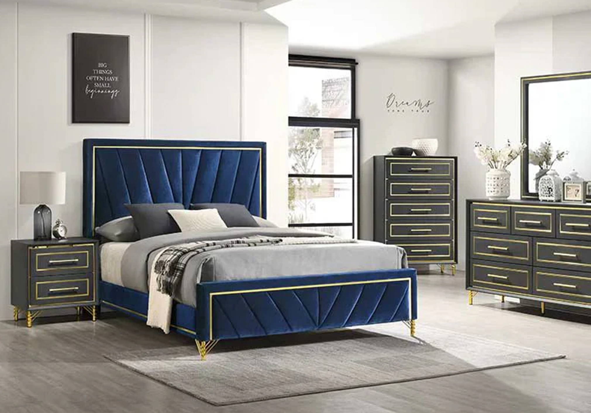 Elegant rustic brown bedroom set. Click to Shop more bedroom options. 