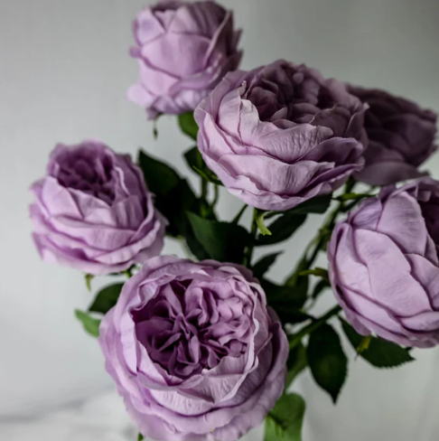 Vintage Lilac Real Touch Open Bud Roses- Realistic Artificial Flowers - Image 3