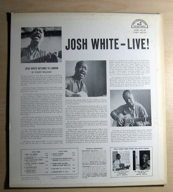 Josh White - Live! - Original Mono  - 1961 ABC-Paramoun... 2