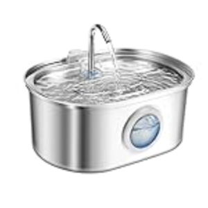 Cat Water Fountain Pet Water Fountain 3.2L/108oz Stainless Steel Pet Fountain Dog Water Dispenser with Water Level Window and LED Light, Ultra-Quiet Pump for Cats, Dogs, Multiple Pets