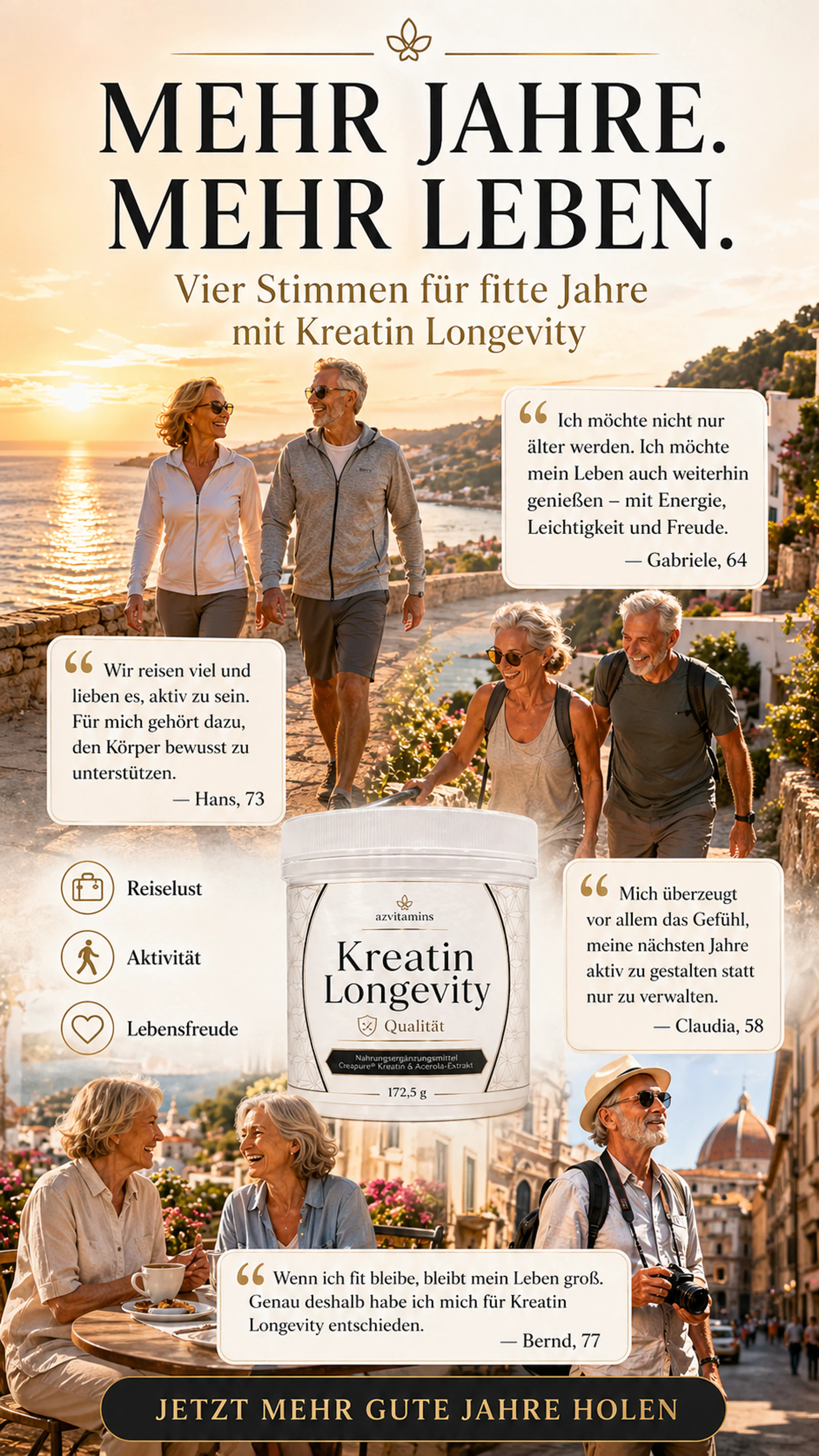 AZ-VITAMINS - KREATIN LONGEVITY als Premium-Longevity-Routine für Menschen ab 40.