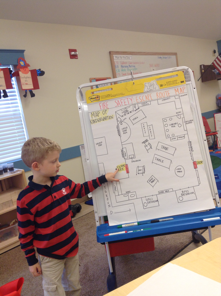 For their safety unit, the Kindergarten class plan a safe escape route map.